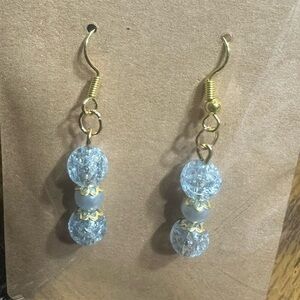 Elegant Light Blue Glass Bead Drop Earrings - Gold Hooks